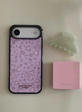 韩ins甜美紫色豹纹亚克力黑边适用苹果iPhone17promax手机壳15pro小米14Pro保护套华为mate60P70防摔三星S23