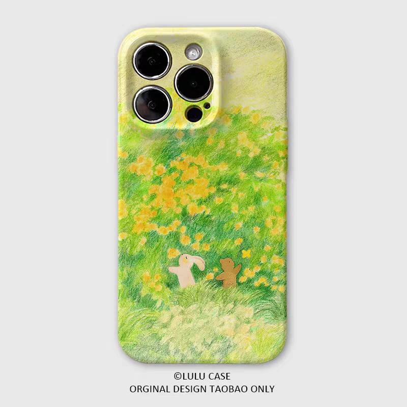 适用于iPhone16Promax花田小兔小熊15pro手机壳14pr卡通xr可爱12mini软壳11高级感15plus小众苹果13promax