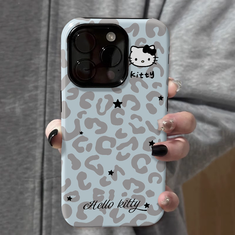 ins蓝灰豹纹kt猫菲林二合一手机壳适用苹果16nova13华为p70mate60小米15opporen13ovivo荣耀300iPhone15防摔