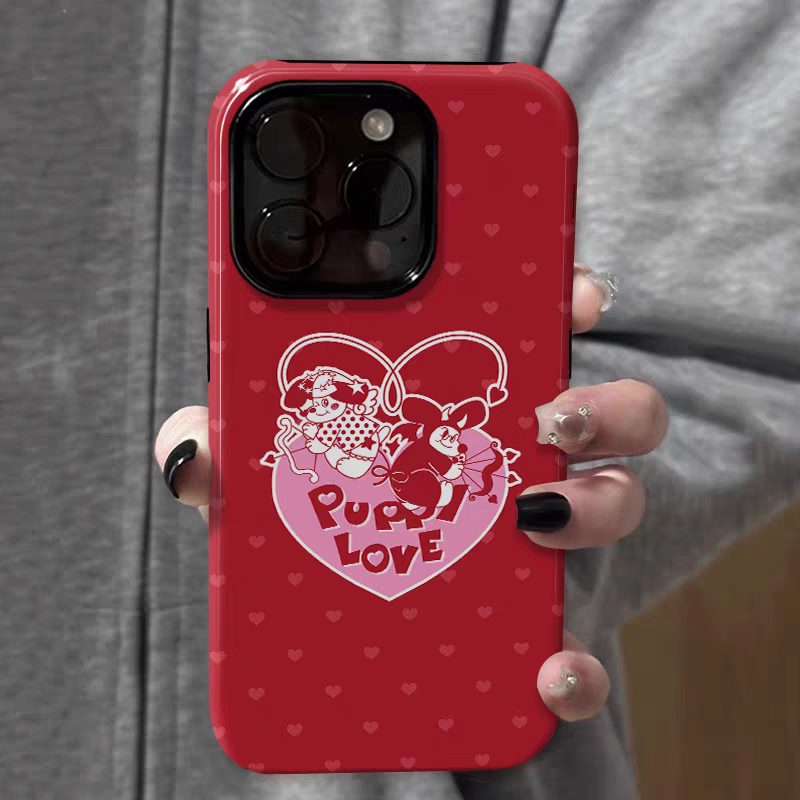 红色爱心小狗适用iphone17苹果手机壳16pro防摔13promax15菲林二合一14Pro小米华为荣耀OPPOvivo11Xsma防摔
