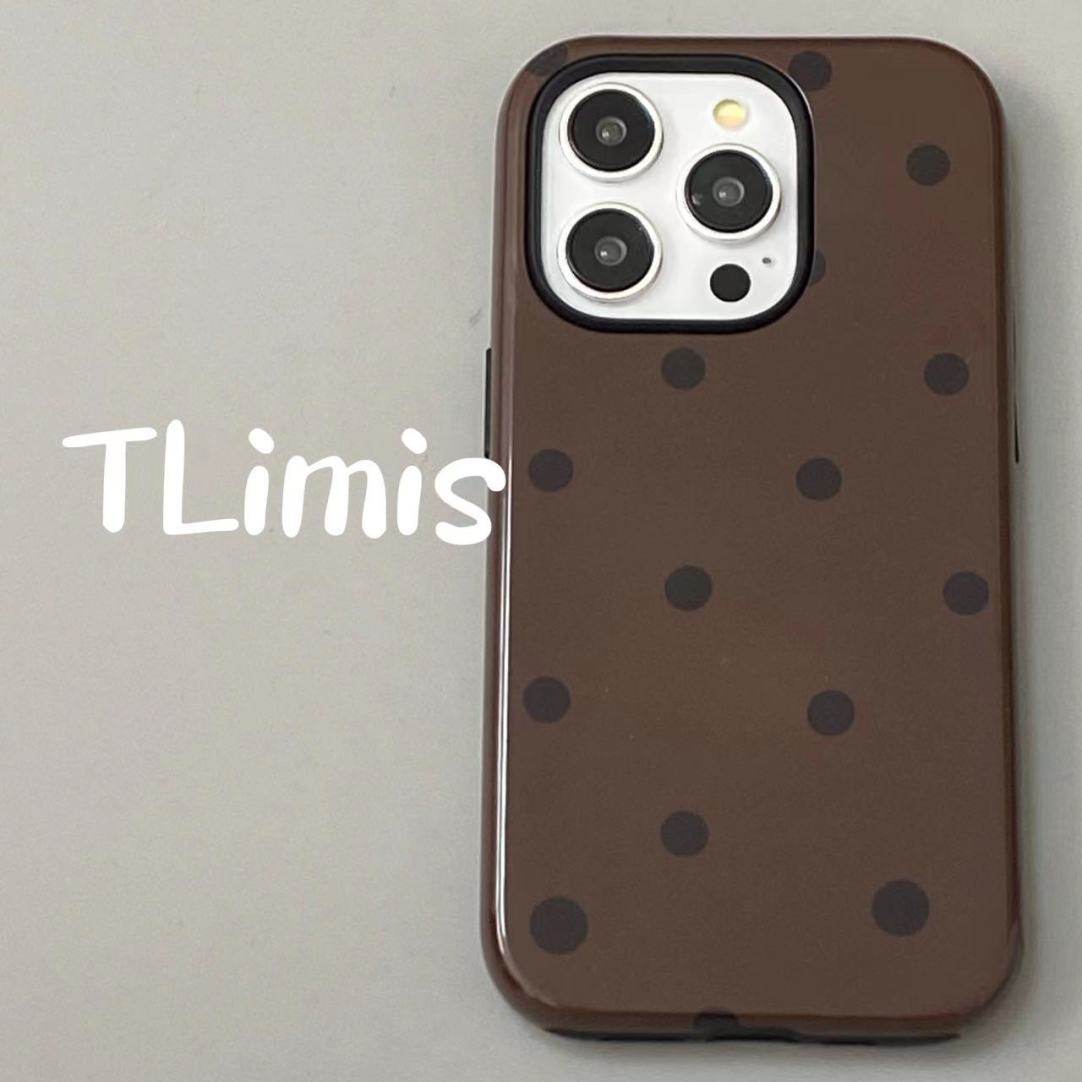 棕色大波点适用苹果iphone16原创手机壳15pro高级感14/14pro可爱12/13二合一菲林壳手感11情侣款全包保护壳