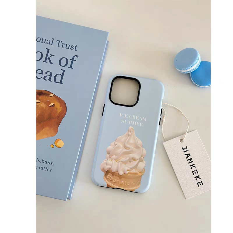 适用个性高级蓝色冰淇淋15plusmax/14Promax手机壳简约风iphone13小众二合一菲林全包不撞壳个性趣味安卓磨砂