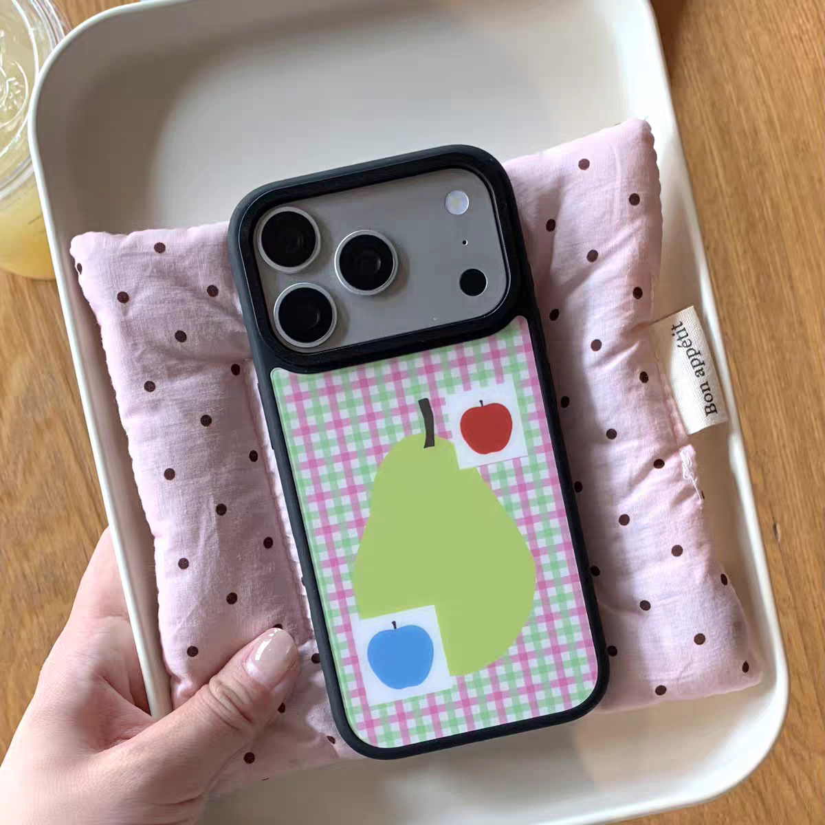 ins复古可爱格子水果黑边软壳适用苹果iPhone17promax手机壳16pro小米15Pro保护套华为mate80P70三星S23软壳