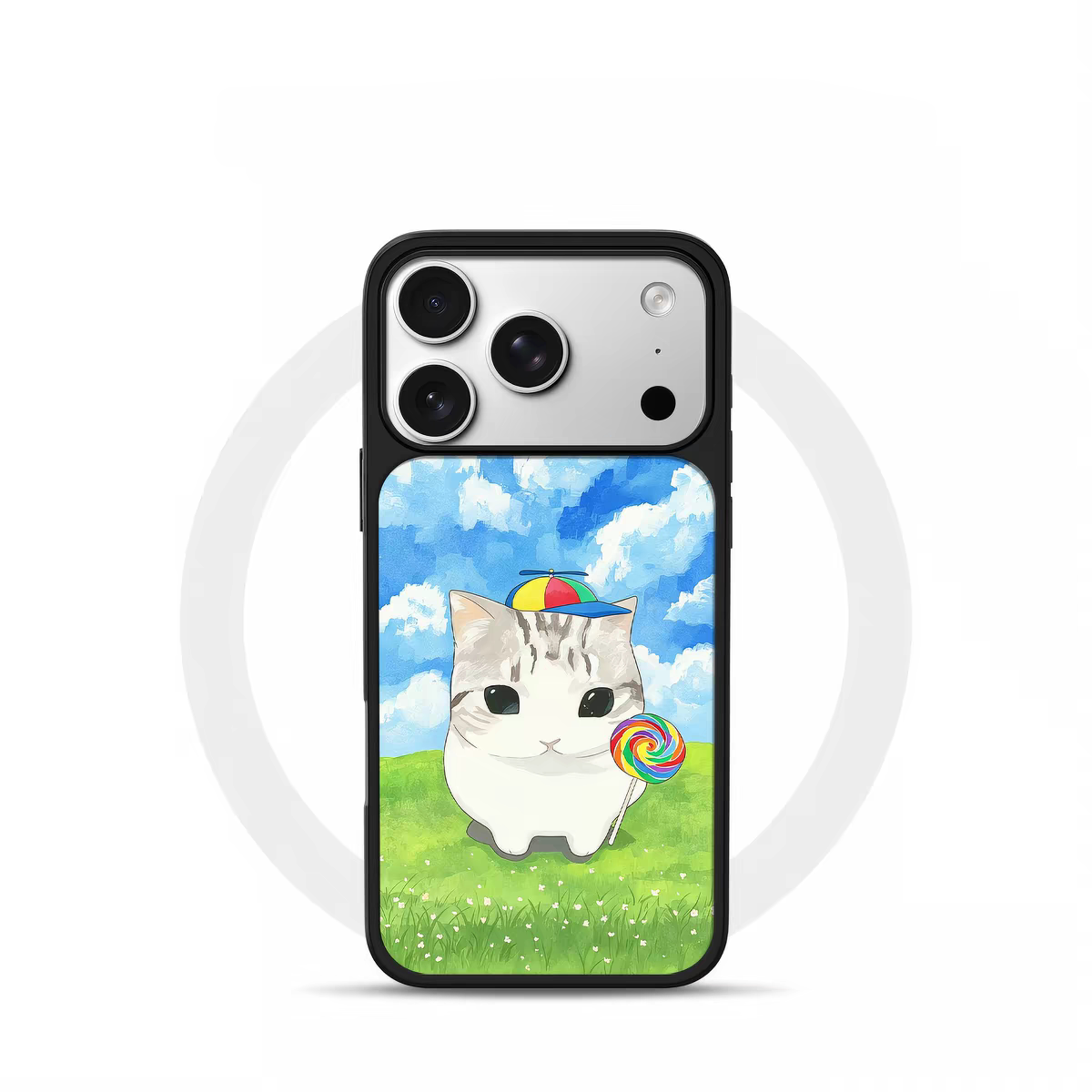 ins风复古糖果小猫电镀银黑边适用苹果iPhone17promax手机壳16pro小米15Pro保护套华为mate80P70三星S23软壳