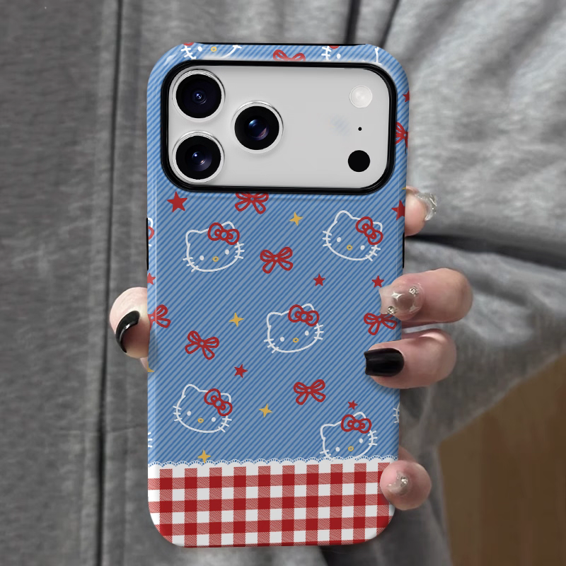 格纹蝴蝶结kt适用iPhone16promax苹果17小米15新款mate70华为p80nova荣耀400菲林手机壳opporeno一加vivox200