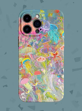 【彩色海洋】艺术涂鸦水母适用iPhone16/15pro手机壳华为mate60软OPPOreon12苹果14vivoX200一加ACE3V小米15