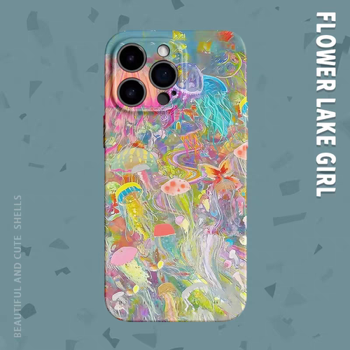 【彩色海洋】艺术涂鸦水母适用iPhone16/15pro手机壳华为mate60软OPPOreon12苹果14vivoX200一加ACE3V小米15