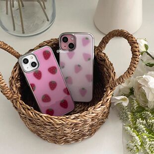 ins甜美少女草莓波点滴胶银边手机壳适用苹果iPhone17promax高级感16保护15亮面14pro13防摔12/11pro秋冬新款