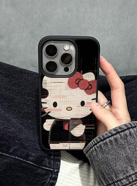 复古工业风kitty猫黑边软壳适用苹果iPhone17promax手机壳16pro15小米14Pro保护套华为mate60P70防摔三星S23