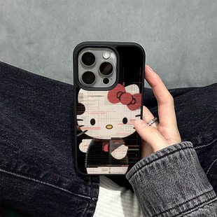 复古工业风kitty猫黑边软壳适用苹果iPhone17promax手机壳16pro15小米14Pro保护套华为mate60P70防摔三星S23