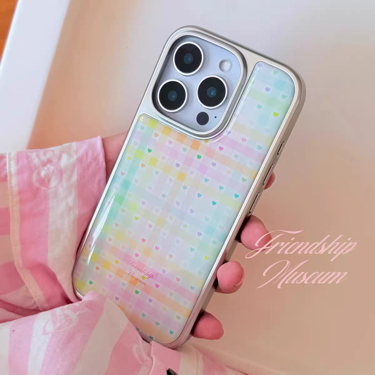 ins风复古彩虹爱心银边适用苹果17promax滴胶手机壳iphone16pro新款13女14pro创意15pro全包防摔手机套高级感