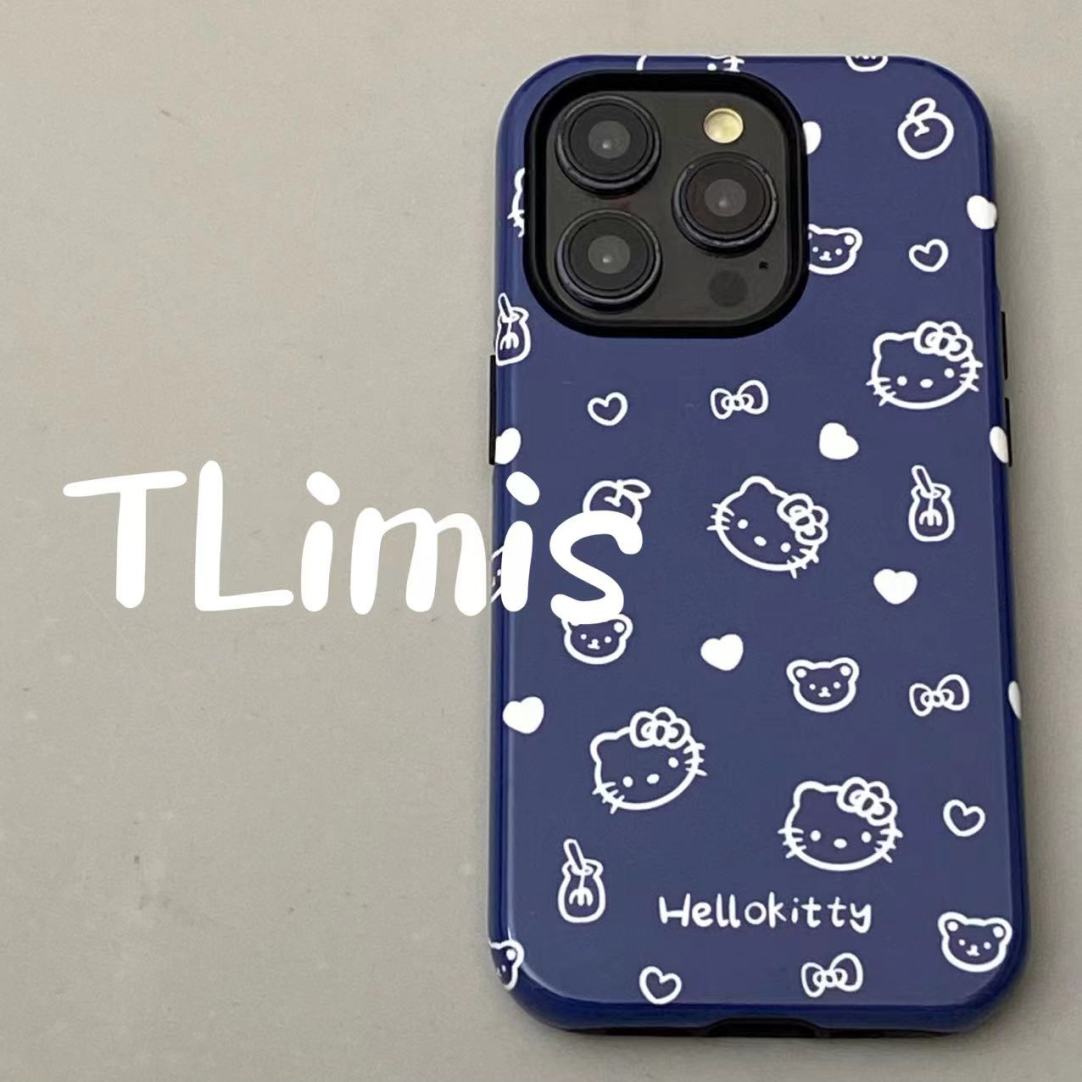 原创蓝底小凯蒂个性韩国菲林壳二合一苹果16promax手机壳iPhone15新款14promax磨砂13pro高级13防摔12保护壳