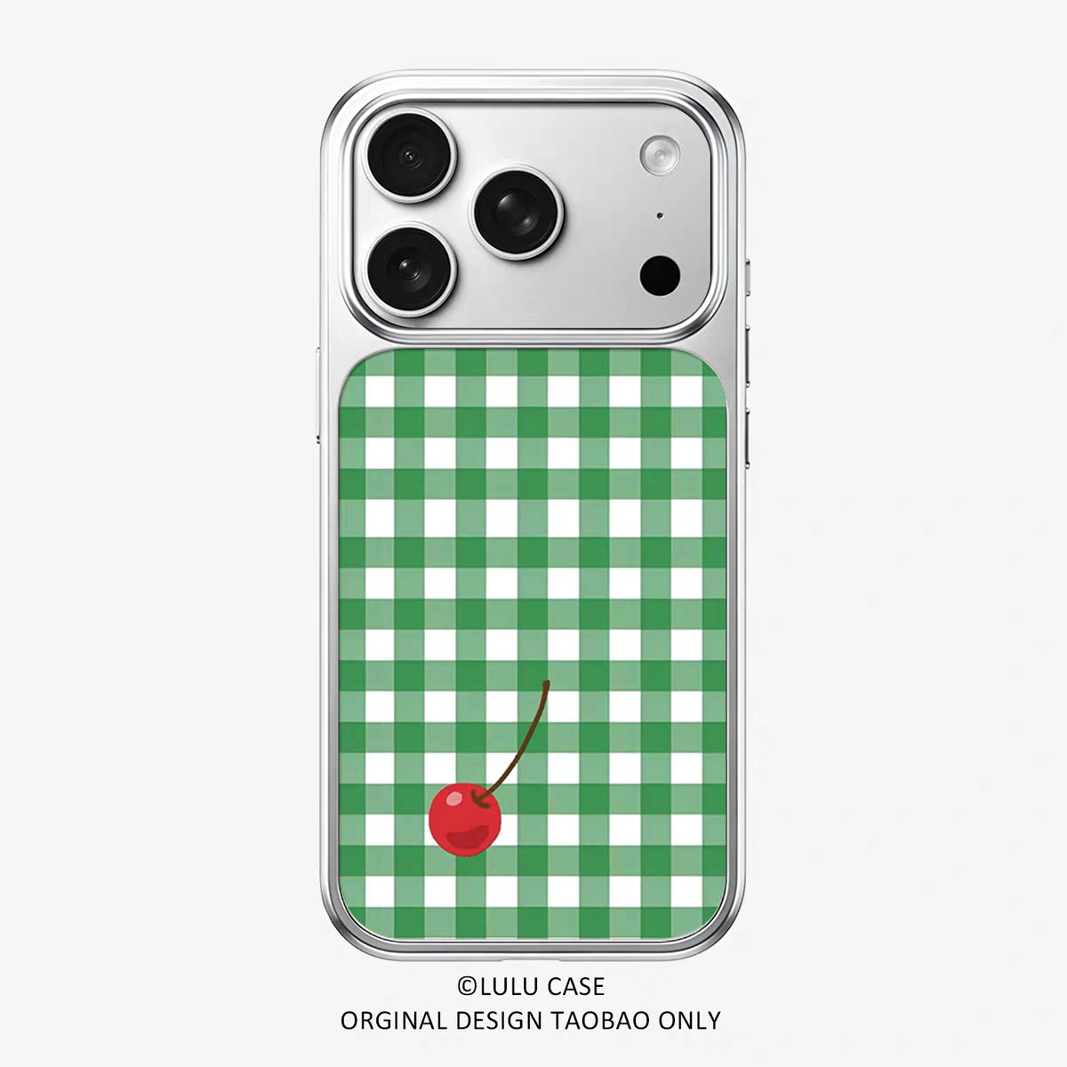 ins风元气格纹樱桃电镀银黑边适用苹果iPhone17promax手机壳16pro小米15Pro保护套华为mate80P70三星S23软壳
