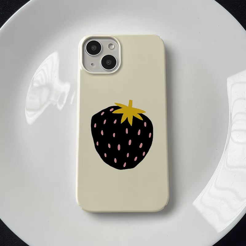 原创黑金草莓艺术简约高级感ins风适用与iPhone14苹果15promax菲林手机壳全包硬壳13mini小众12小米14二合一