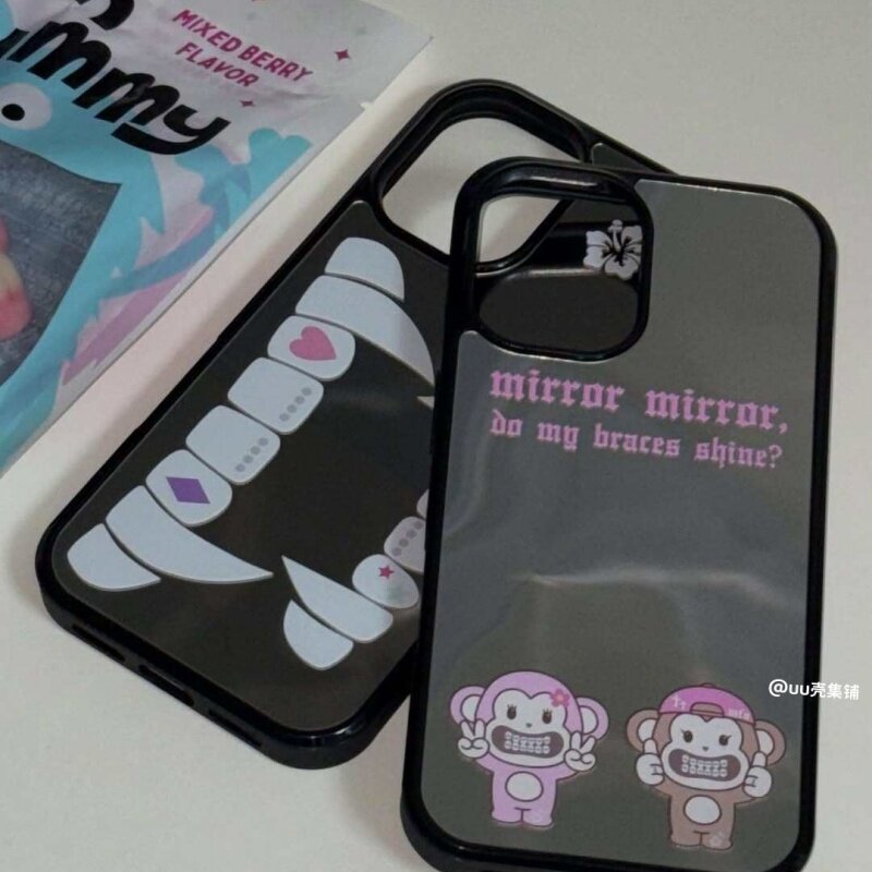 韩系ins复古嘻哈Y2K猴子黑边镜面适用苹果iPhone17promax手机壳16pro小米15Pro保护套华为mate60P70荣耀oppo