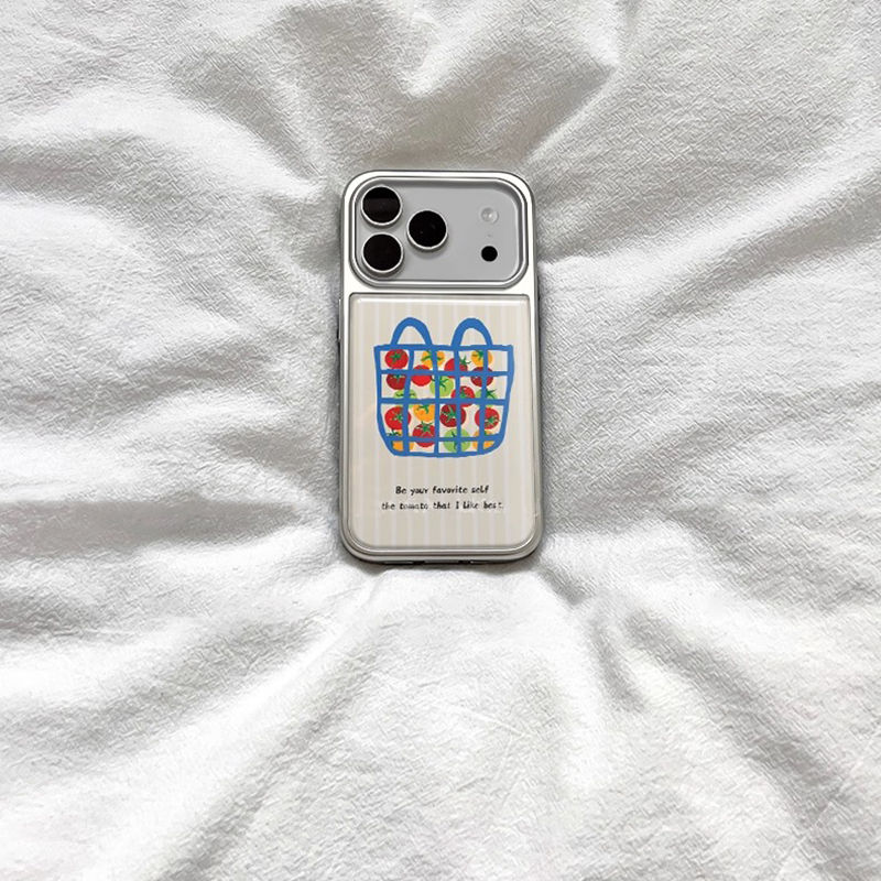 ins韩系个性篮子水果电镀银边适用苹果iPhone17promax手机壳16pro小米14Pro保护套华为mate60P70三星S23软壳