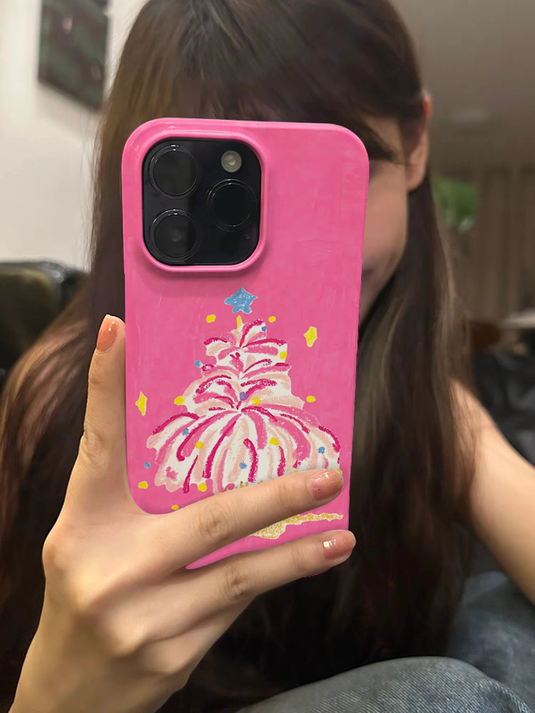 适用于苹果15promax手机壳iPhone13菲林11高级感12华为mate60小米14plus艺术圣诞树不撞壳油画创意小众ins风