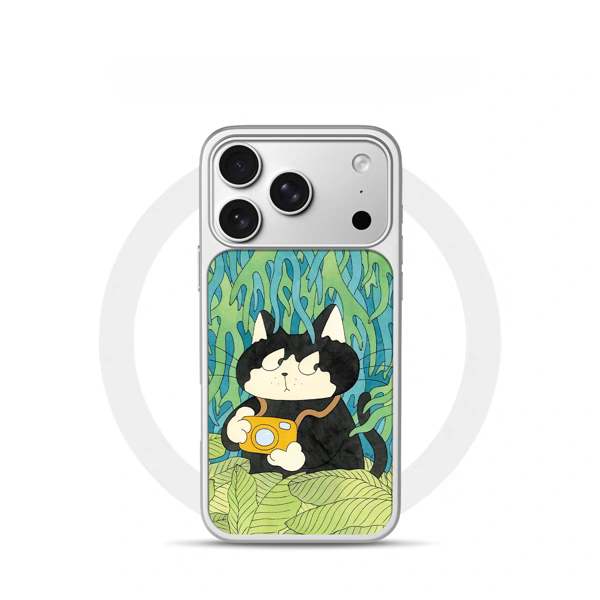 ins复古摄影师小猫电镀银黑边适用苹果iPhone17proma