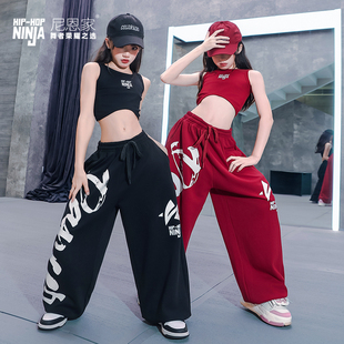 尼恩家女童爵士舞服套装jazz紧身露脐海浪背心儿童街舞表演出服潮