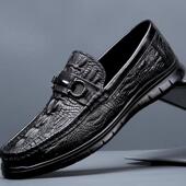 秋冬豆豆鞋 男式 鳄鱼皮纹牛皮软底青春潮鞋 乐福鞋 百搭休闲商务皮鞋