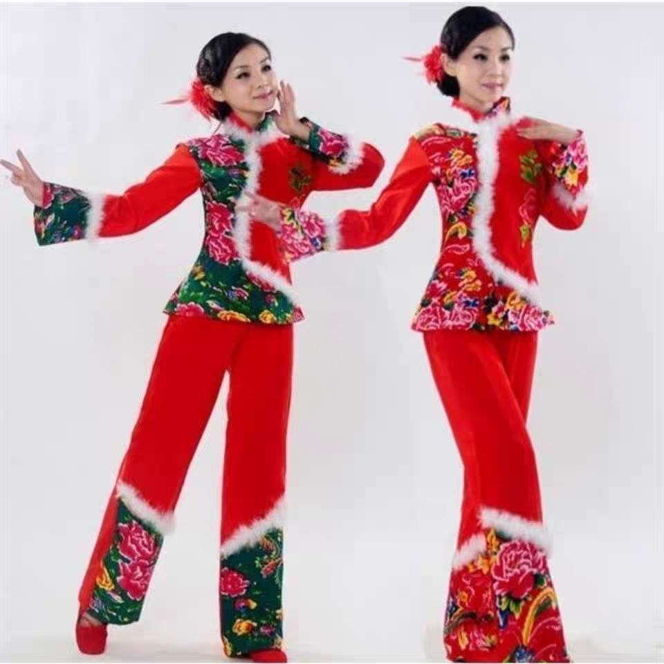 新款广场舞套装秋冬季中老年秧歌服演出服扇子舞蹈服成人腰鼓服装