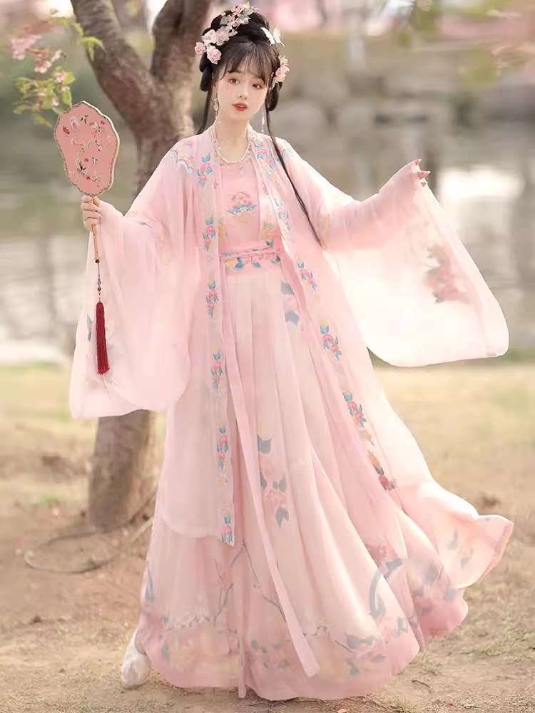 花嫁原创汉服女中国风古装粉色刺绣大袖衫齐腰襦裙宋制仙气飘逸夏