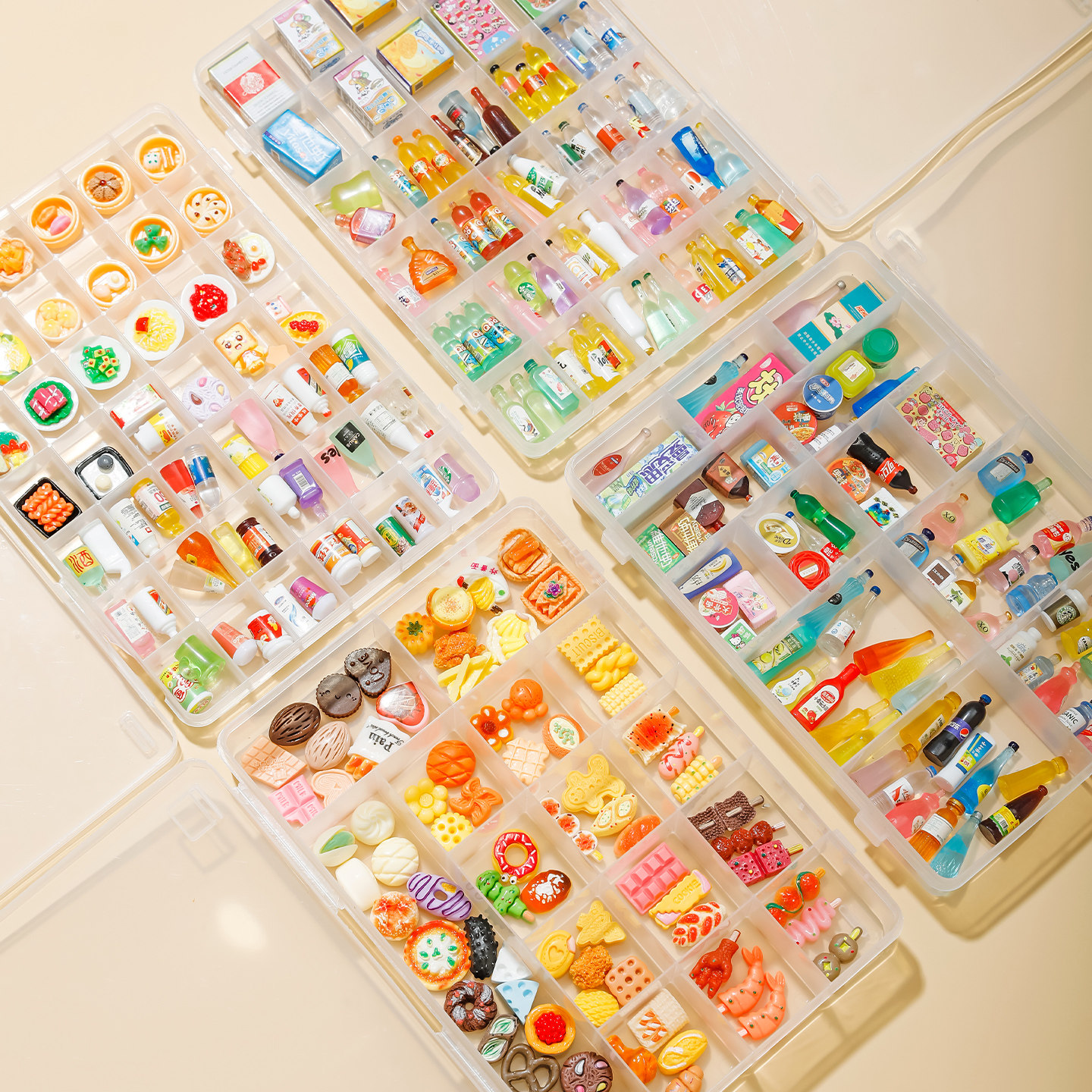 日本食玩收纳盒迷你手办透明分格盒微缩玩具模型整理扭蛋盲首饰盒