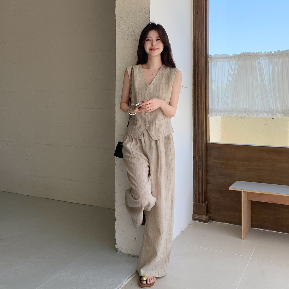 2026夏季新款条纹气质老钱风马甲阔腿套装8186-P150-K218,女装职业装,浙宝115