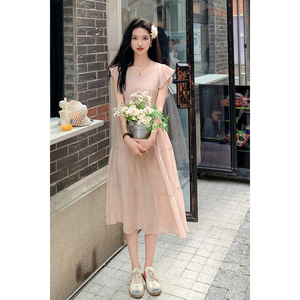 2026夏季新款温柔风小飞袖粉色连衣裙 8158-P115-K168图片
