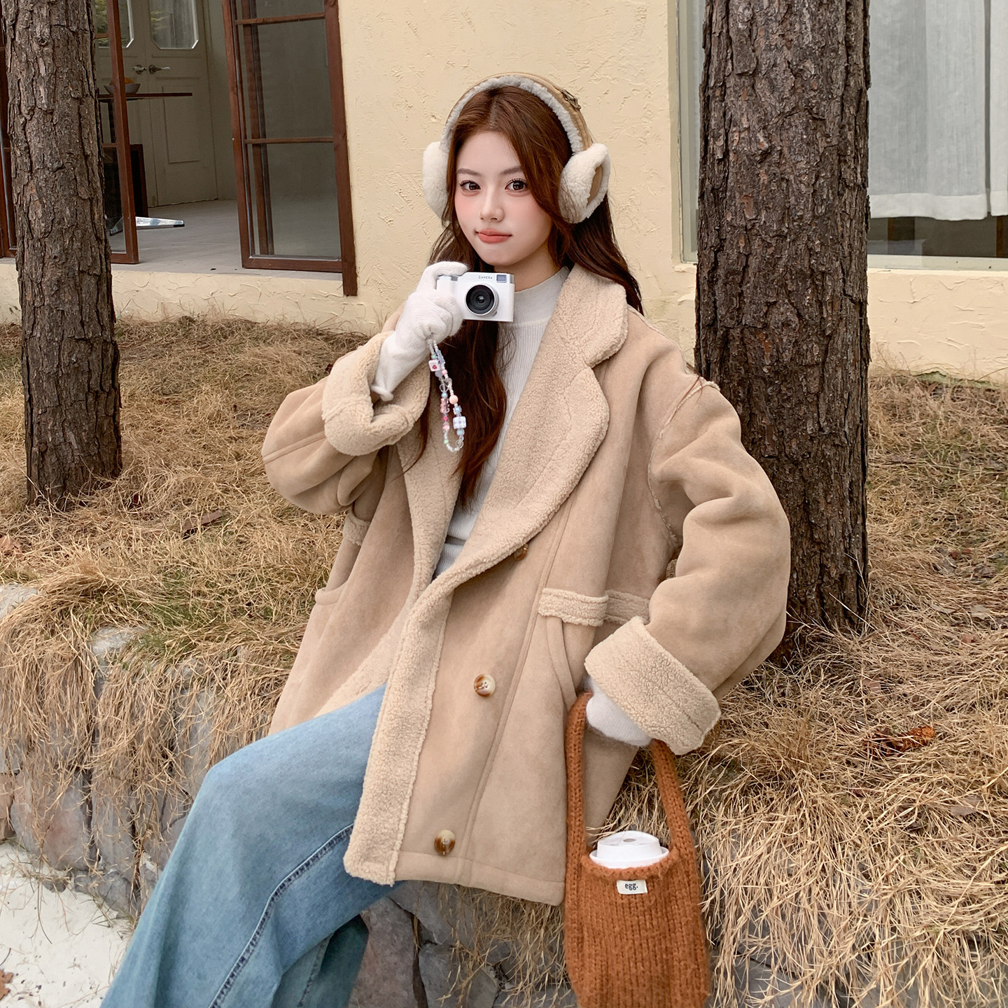 冬季上新！2025韩版宽松皮毛一体羊羔毛外套8028-P190-K288,女装短外套,浙宝115