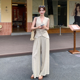 2026夏季新款蕾丝拼接马甲阔腿裤两件套套装6107-P170-K278，女装职业装，浙宝115