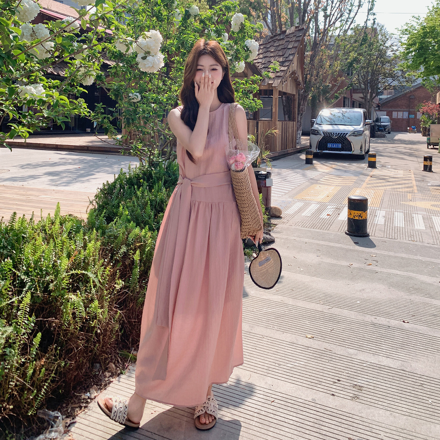 2026夏季新款甜美无袖松弛感系带连衣裙8035-P130-K198,女装连衣裙,浙宝115