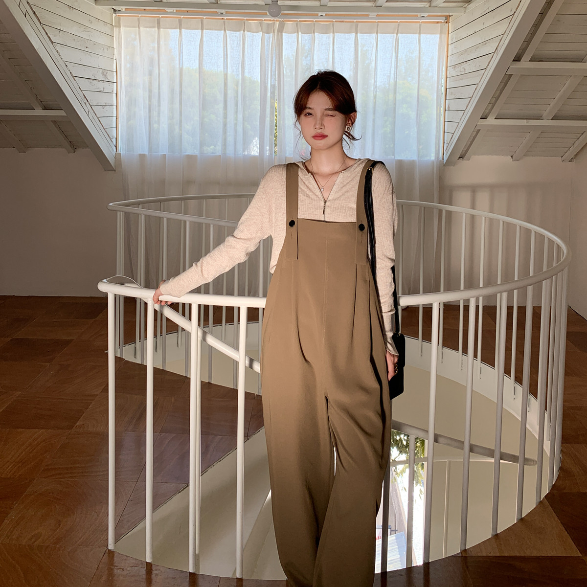 现货百搭抗皱面料背带裤女H802-P100控158,女装休闲裤,浙宝115