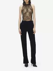2025 Autumn/Winter New Runway Style Maijia Sexy Sheer Lace Sleeveless Lace Trim Base Layer Lace Top