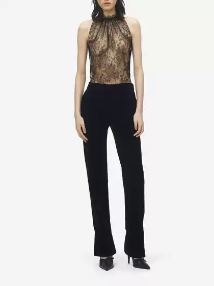 2025 Autumn/Winter New Runway Style Maijia Sexy Sheer Lace Sleeveless Lace Trim Base Layer Lace Top