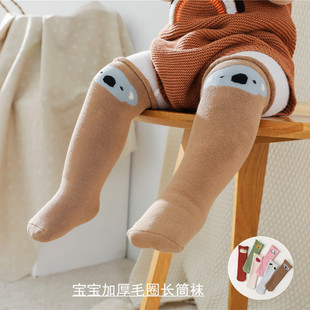 0-8岁无跟不挑脚长秋冬宝宝冬天加厚婴儿毛圈棉袜子长高筒袜儿童