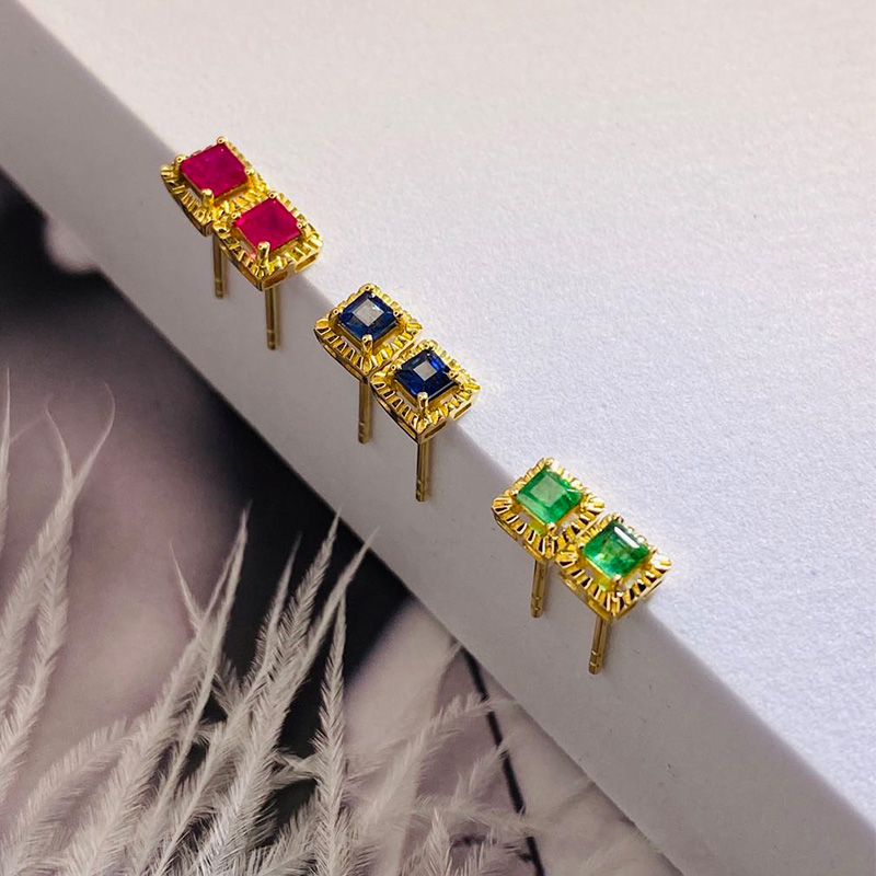 cr-j刻面边框方糖耳钉蓝精致百搭