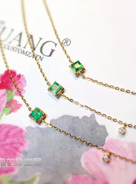 CR-J日系轻奢18K天然祖母绿红蓝宝石小方糖钻石手链优雅精致包邮