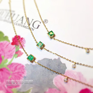 包邮 J日系轻奢18K天然祖母绿红蓝宝石小方糖钻石手链优雅精致
