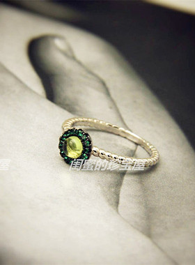 碧玺素面戒指进口爆闪纳米橄榄石
