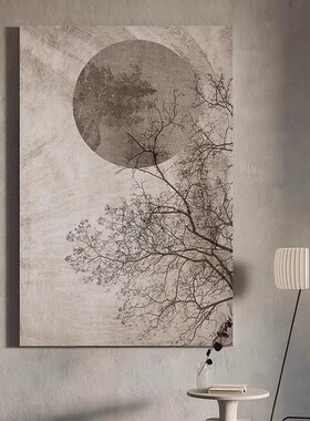 中古侘寂风客厅装饰画宋代美学沙发背景墙挂画落地画茶室书房壁画