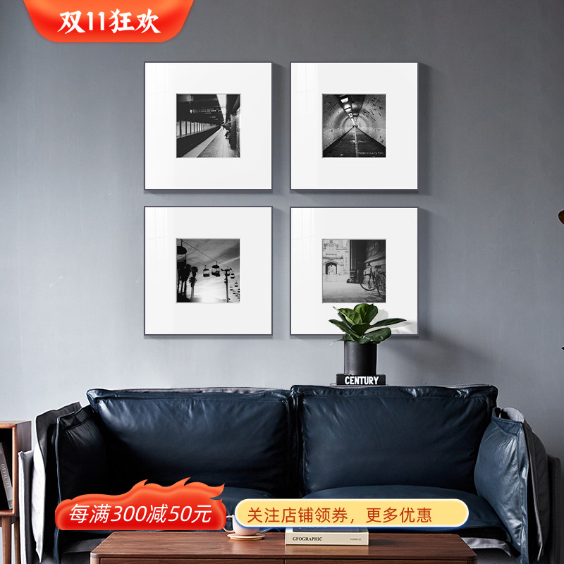 现代装饰画黑白摄影客厅组合挂画艺术空间设计样板间壁画工业风