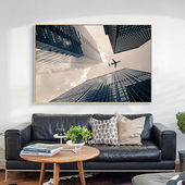 工业风客厅装 饰画横幅黑白建筑飞机大气沙发背景墙样板间大幅挂画