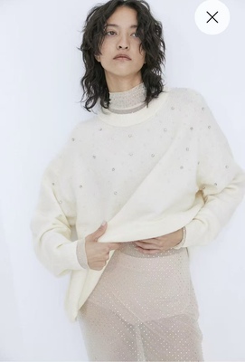 C77【西班牙单】女士毛衣圆领钉珠亮钻时尚百搭针织上衣0.31KG