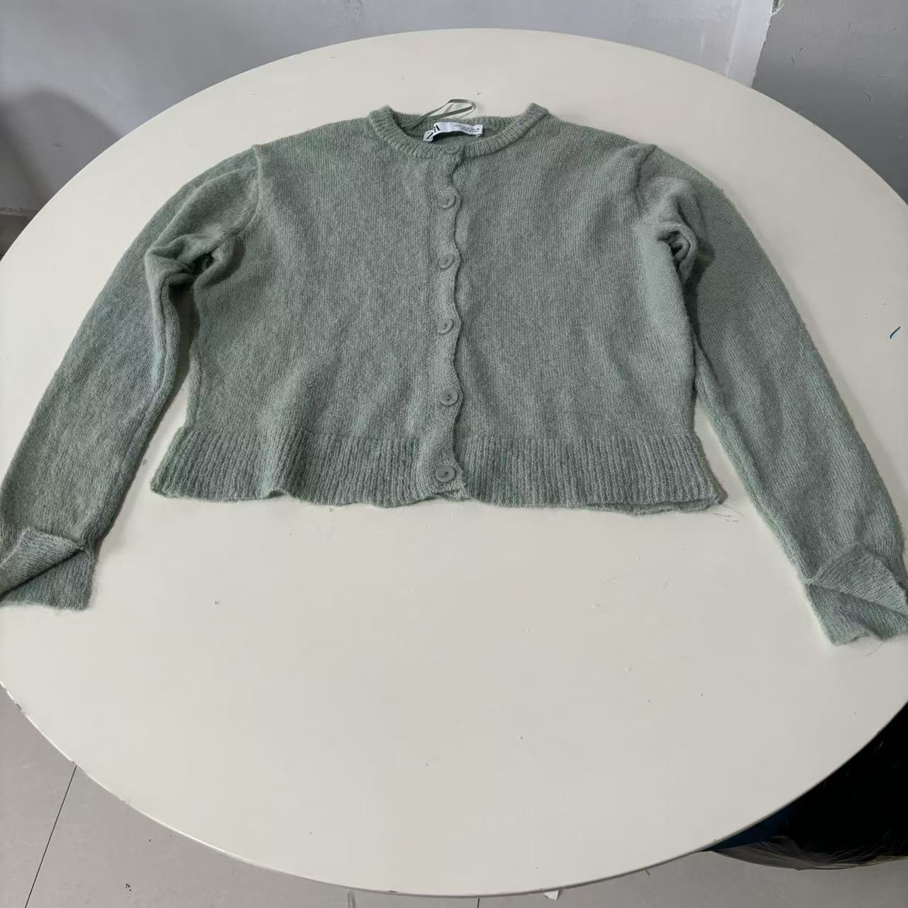J6【欧美单】女士针织开衫新款圆领时尚褶皱花边休闲上衣0.16KG