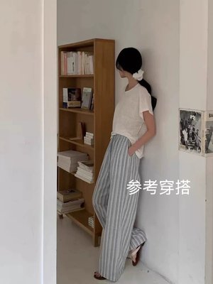 Y34【精品单】女士休闲裤新款简约气质条纹时尚系带长裤0.31KG