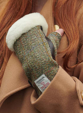 英国苏格兰Islander代理直营Harris Tweed®羊毛格纹英伦手套女款