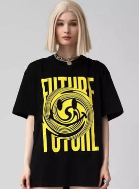 英国潮牌正品直邮Long Clothing情侣款未来笑脸系列宽松短袖T恤