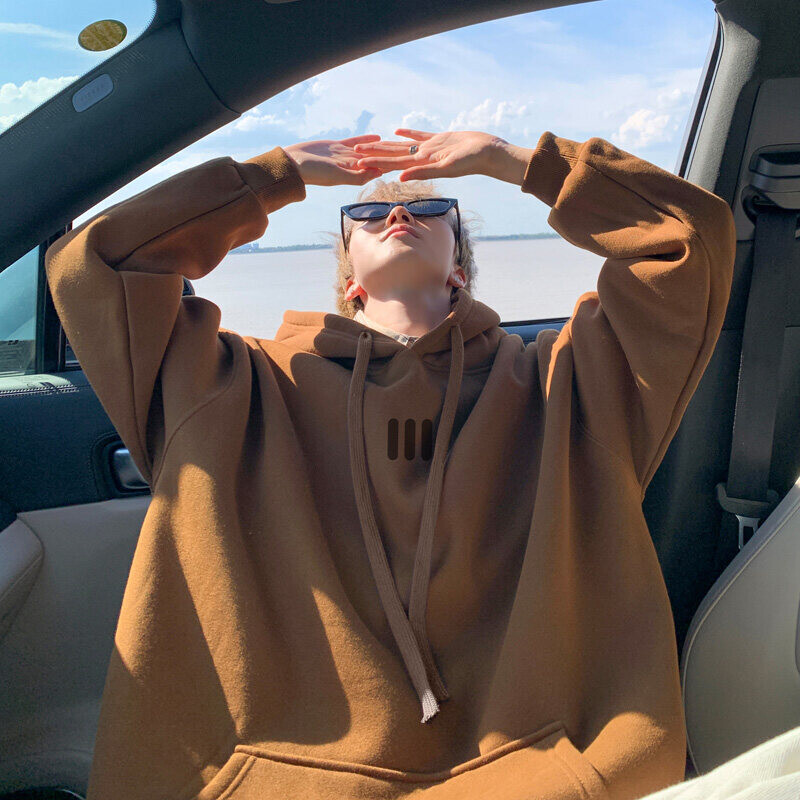 美式高街复古连帽卫衣情侣款上衣