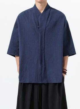 中国风夏季v领盘扣短袖衬衫汉服